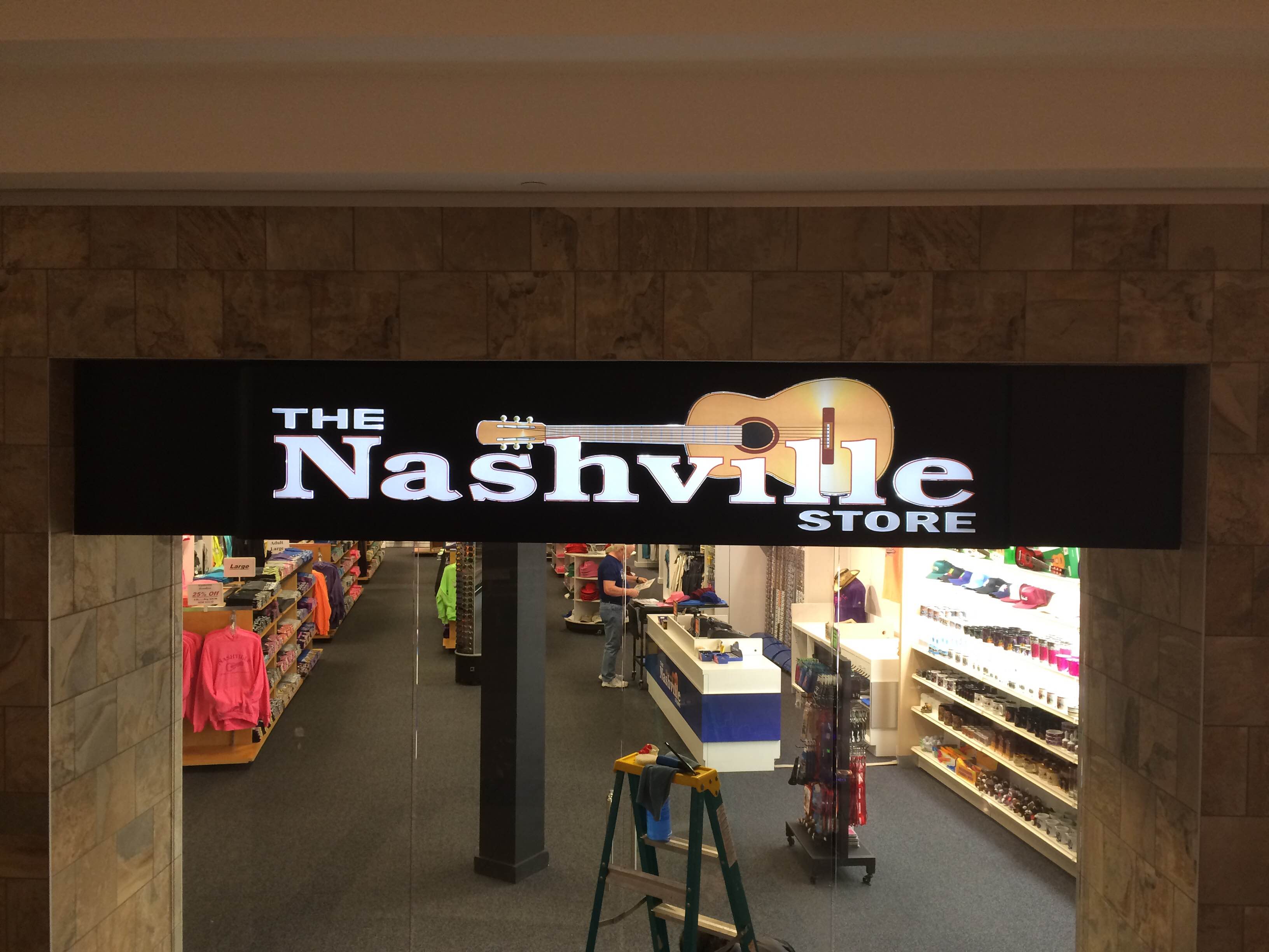 The Nashville Store, Opry Mills, Interior mall illuminated sign, designed, fabricated, installed by Adams Signs & Awnings